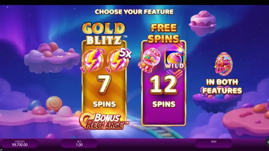 Candy Express Gold Blitz slot machine interface featuring candy theme