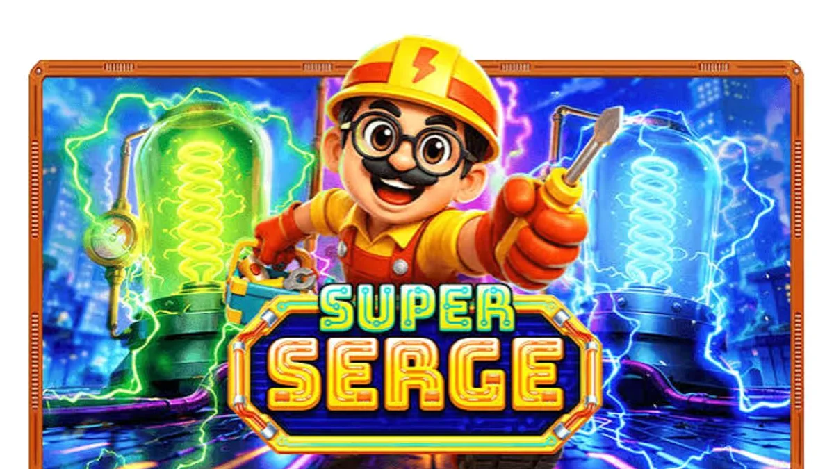 Interface do slot Super Serge com luzes neon e ferramentas de eletricista
